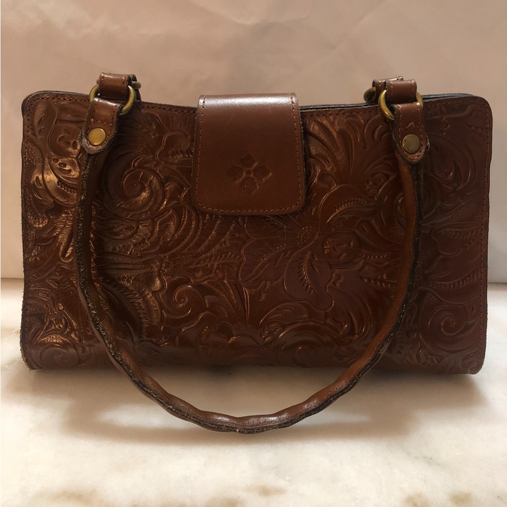 Patricia Nash Floral Embossed Brown Satchel